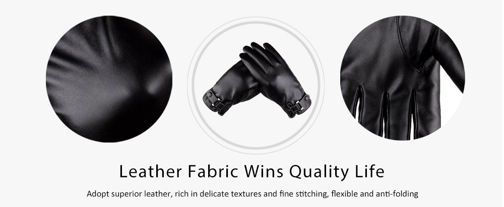 Touch Screen Men Gloves Leather Winter- Coffee