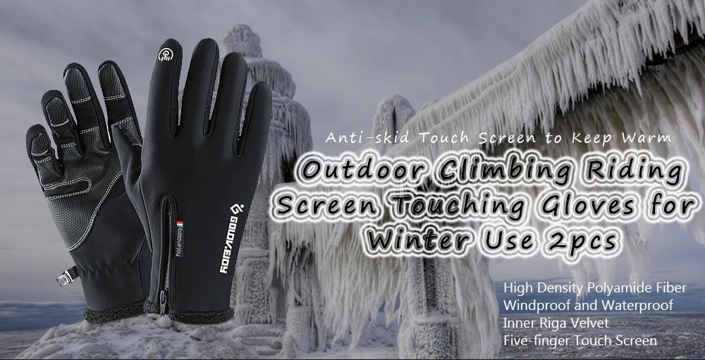 Outdoor Climbing Riding Screen Touching Gloves for Winter Use 2pcs- Gray S