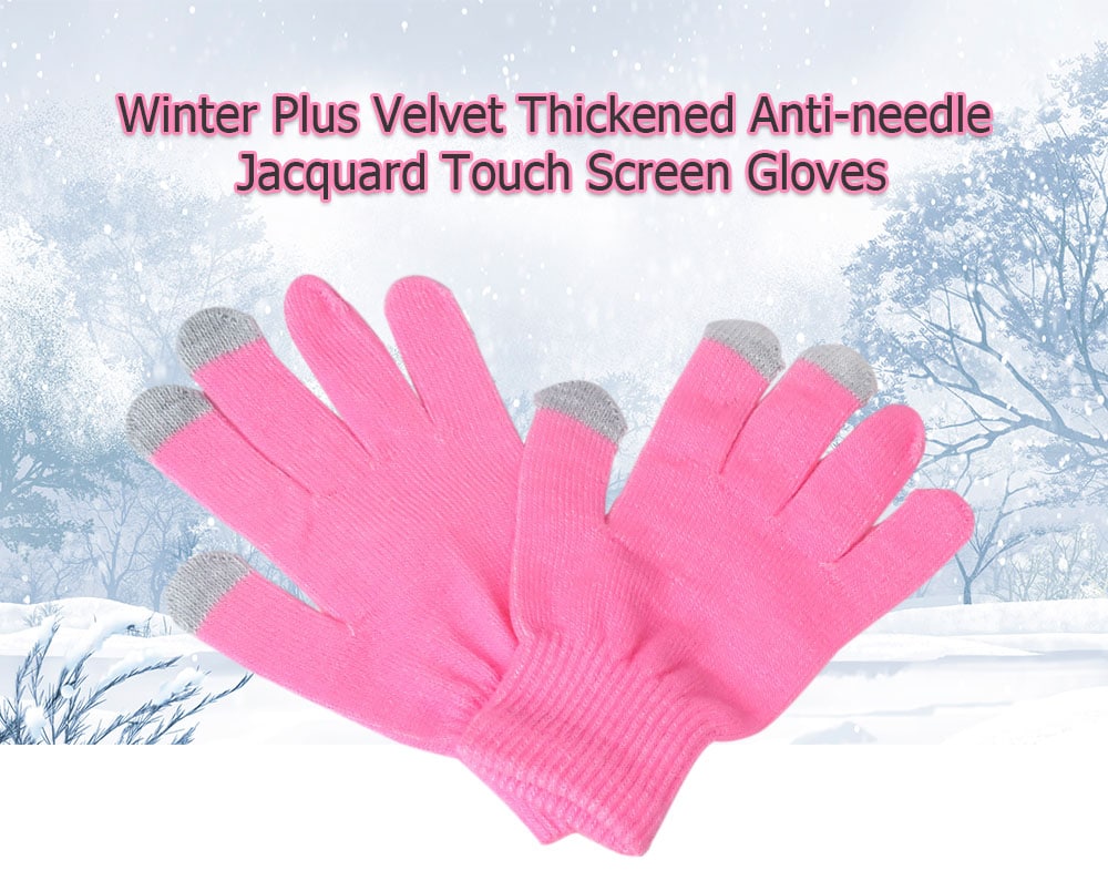 Warmth Thickening Solid Color Touch Screen Gloves- Red