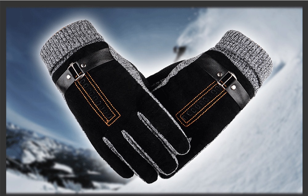 Winter Thickening Warm Men's Gloves- Black