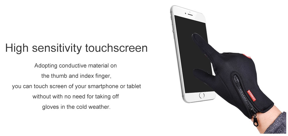 Touch Screen PU Waterproof Zipper Gloves- Black L