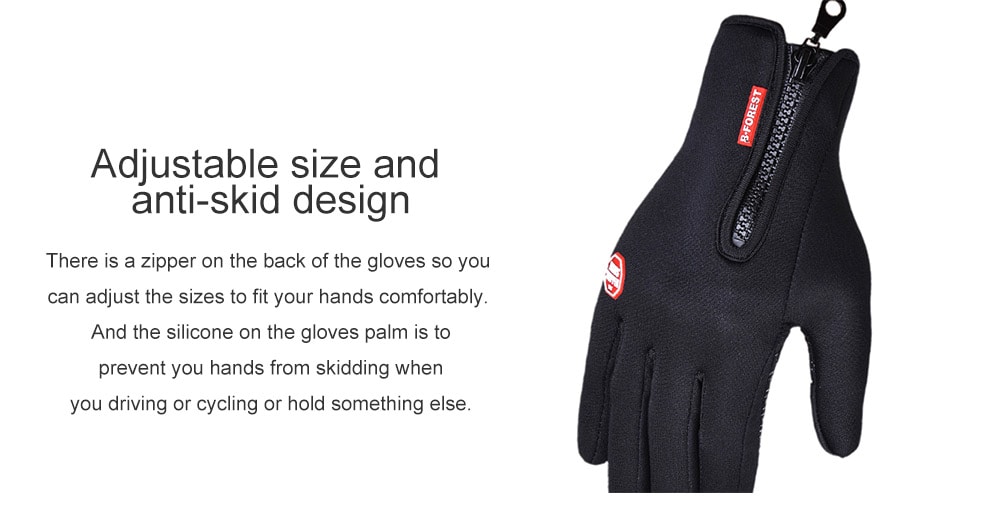 Touch Screen PU Waterproof Zipper Gloves- Black L