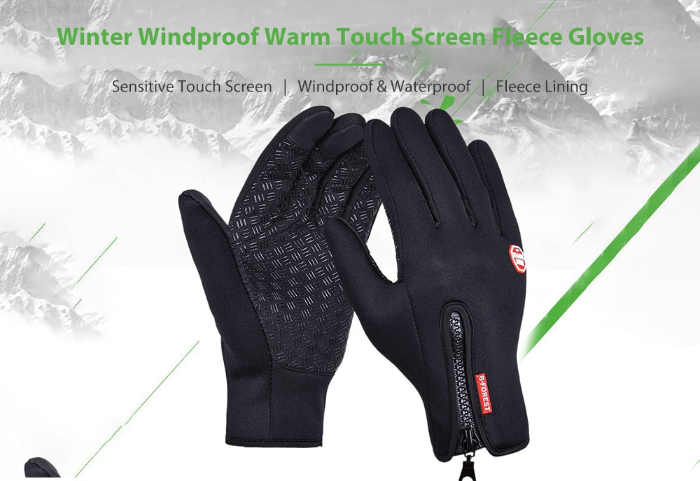 Winter Waterproof Windproof Touch Screen Silicone Anti-skid Zipper Fleece Warm Gloves- Black XL