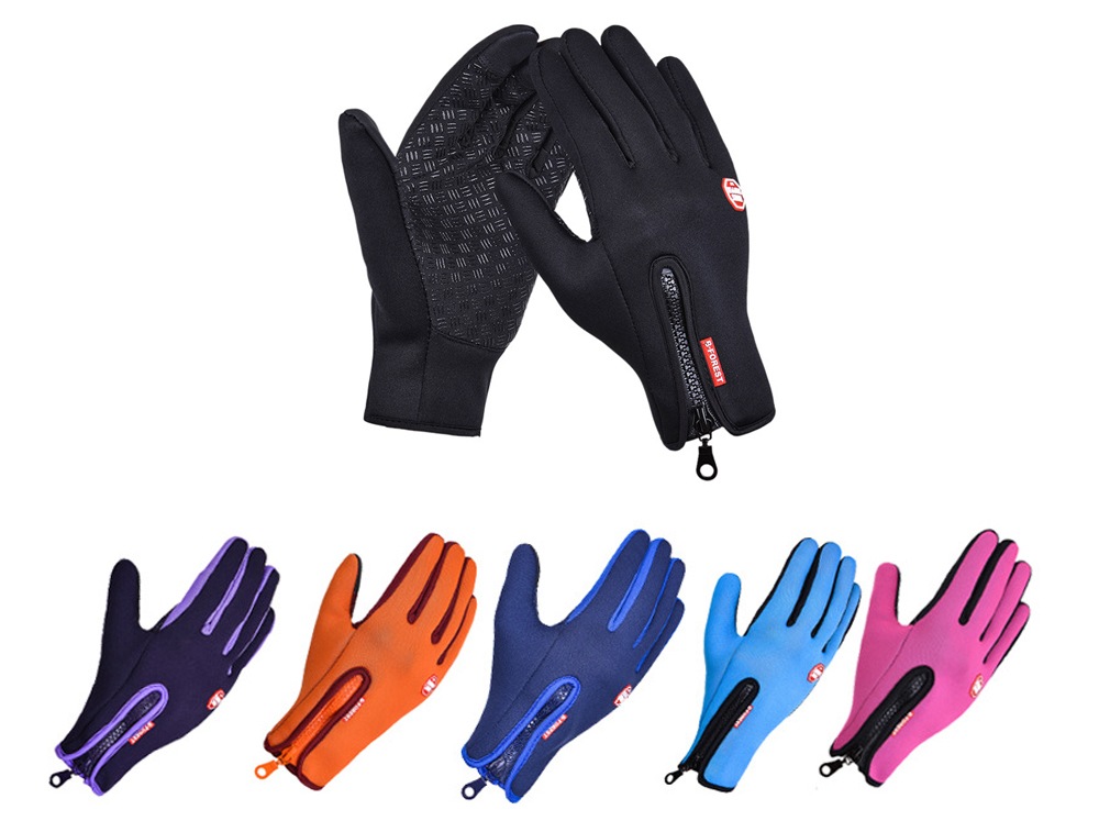 Winter Waterproof Windproof Touch Screen Silicone Anti-skid Zipper Fleece Warm Gloves- Black XL