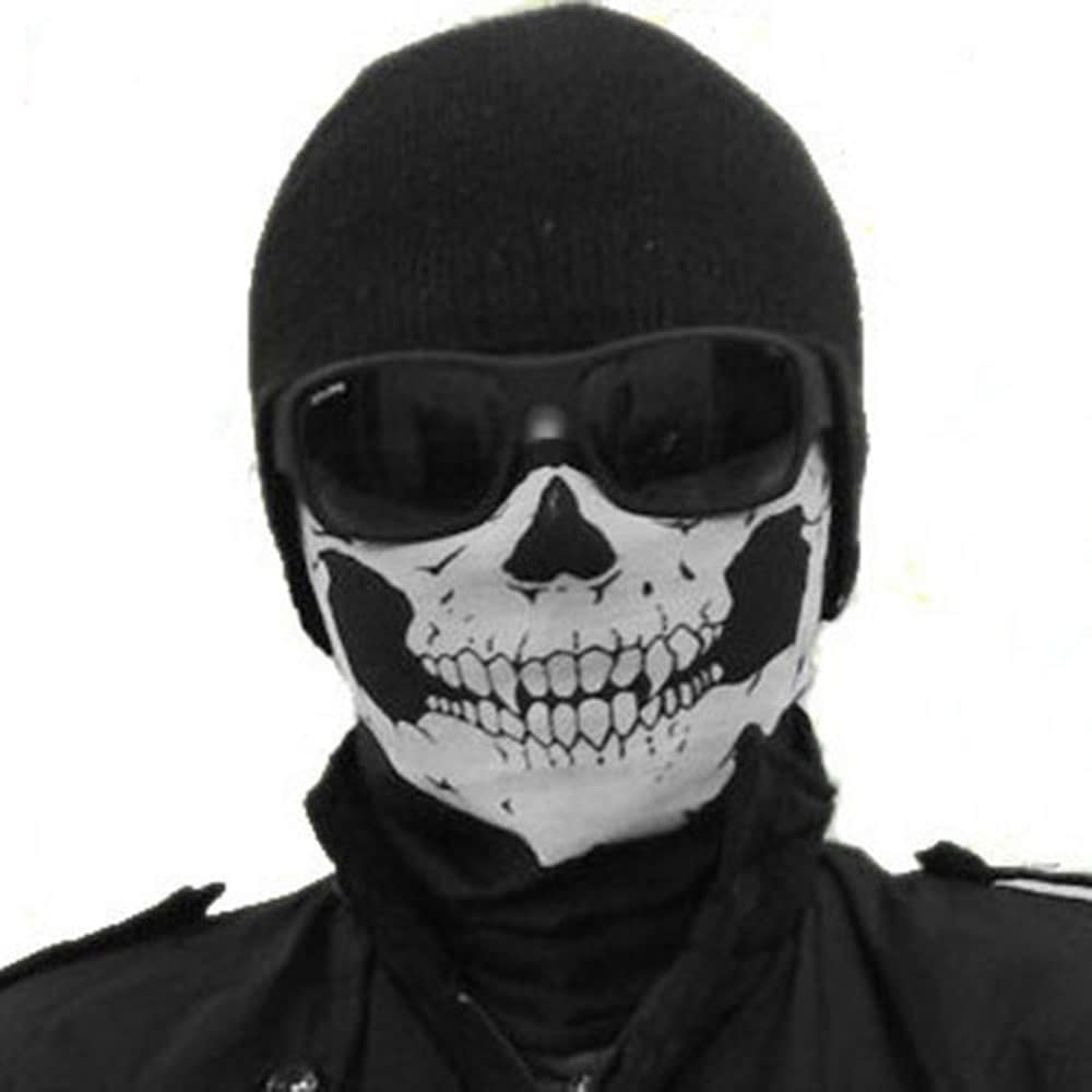 Skull Bandana Bike Motorcycle Helmet Neck Face Mask Paintball Ski Sport Headband- Black