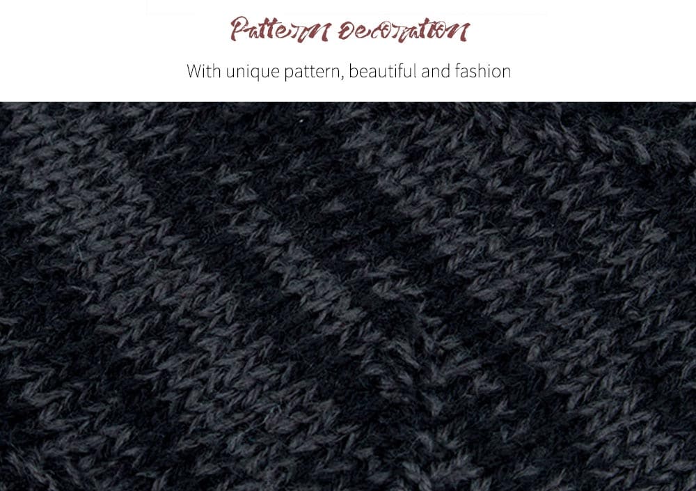 Tide Knit Wool Winter Plus Velvet Warm Hook Head Men's Outdoor Cap- Black