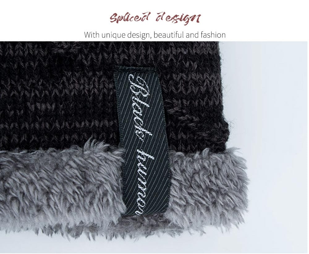 Tide Knit Wool Winter Plus Velvet Warm Hook Head Men's Outdoor Cap- Black