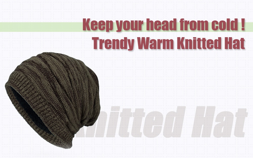 Tide Knit Wool Winter Plus Velvet Warm Diamond Head Men's Outdoor Hat- Light Khaki