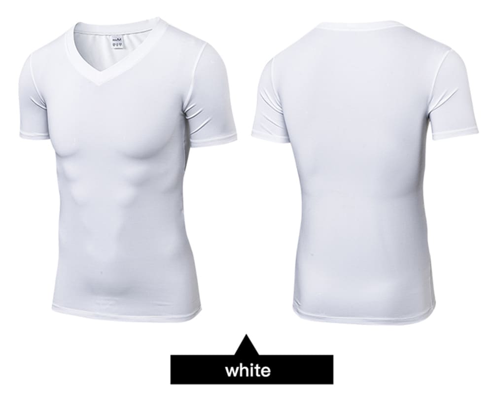 Quick Dry Fitness Man Gym Costume Training Sports Running Tight T-Shirt- White 2XL