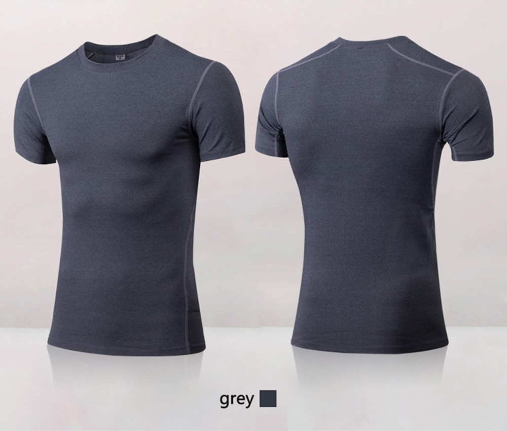 Quick Dry Compression Men Run Shirt Fitness Tight Soccer Jersey Gym Sportswear- Blue XL