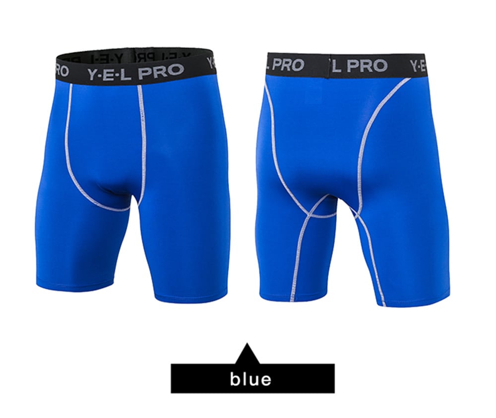 Quick Dry Gym Sport Men's Shorts Jogging Compression Tights Running Shorts- Blue L