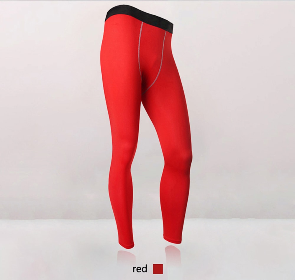 Quick Dry Running Compression Training Fitness Tights Men Gym Sport Leggings- Red L
