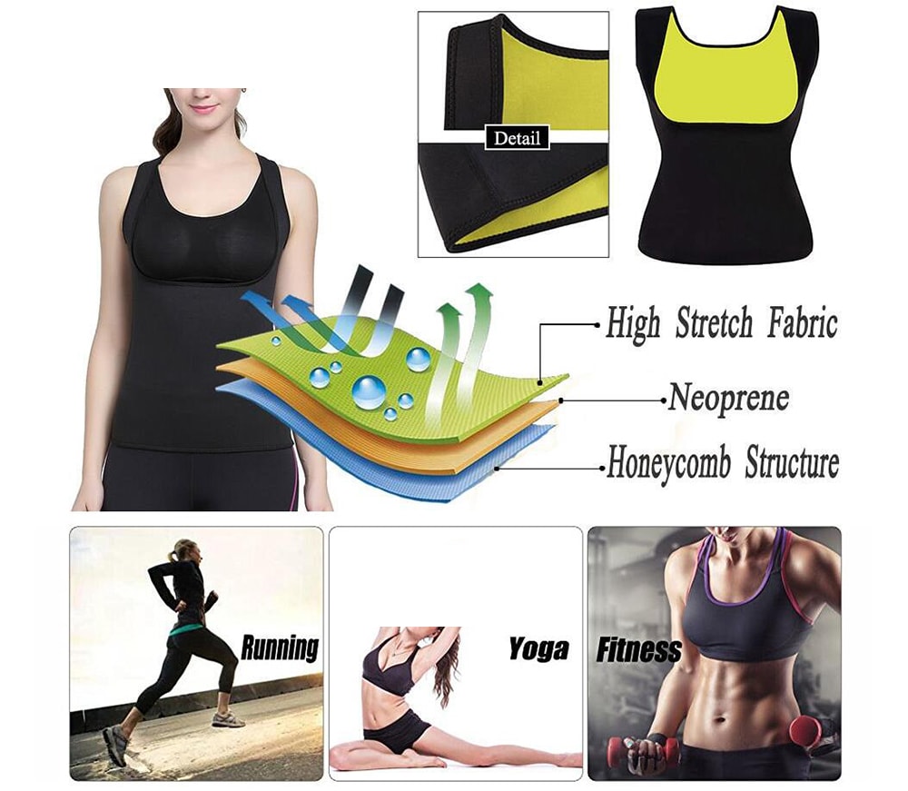 Women Hot Sweat Neoprene Weight Loss Body Shaper Slimming Sauna Vest- Black L
