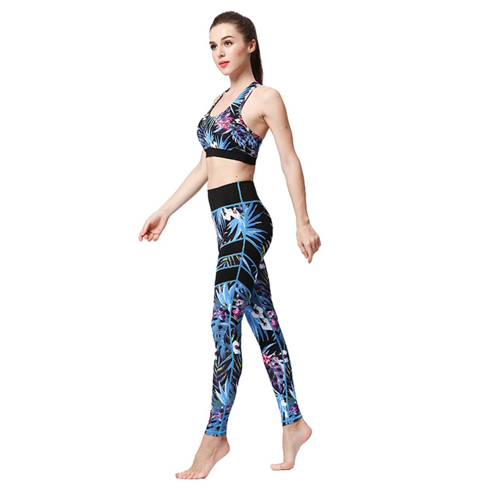 Women  Yoga Set Gym Clothes Sports Suit Trendy Print Sleeveless Two-Piece- Multi 1 set