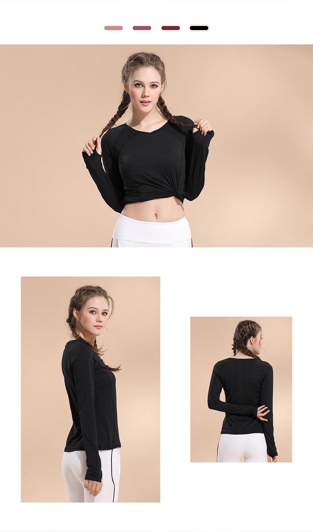 Running Shirt Long Sleeve Activewear Sweat-Wicking Soft Quick Dry- Black M