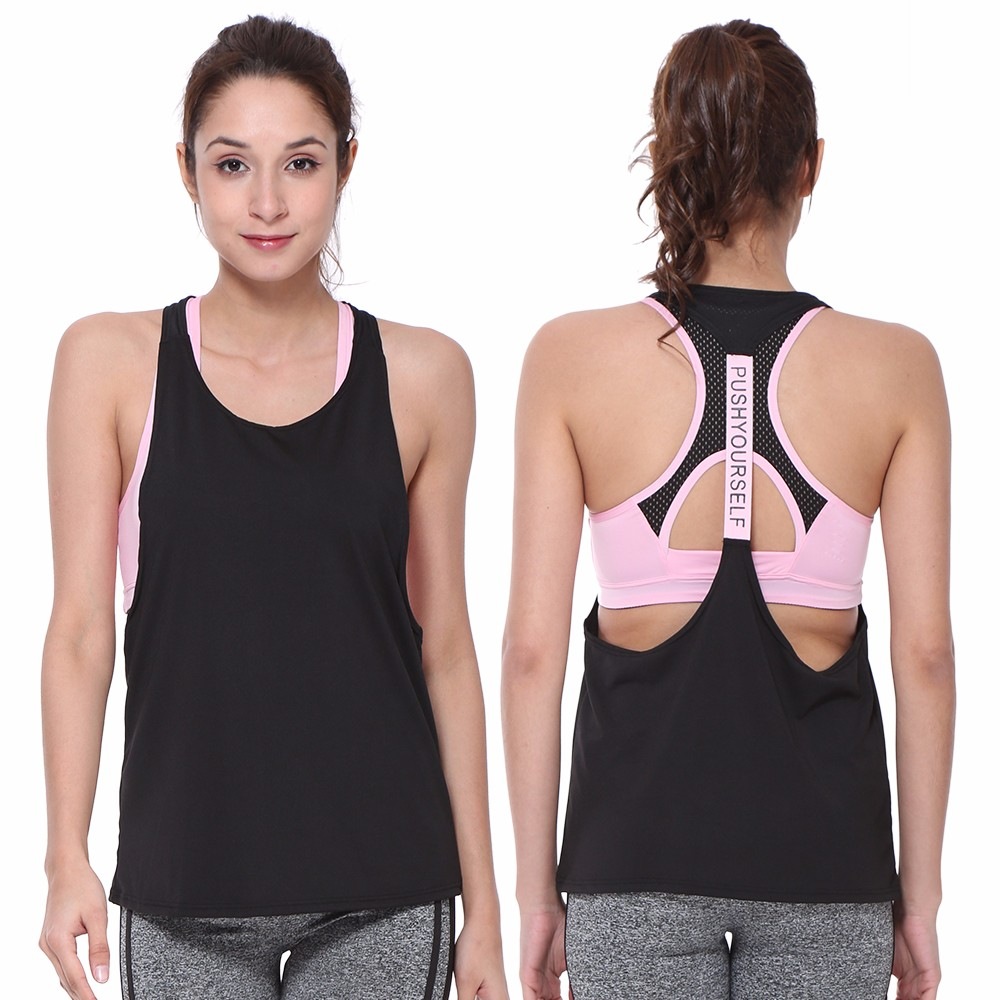 Sleeveless Quick-Dry Yoga Top Tank Vest- Black L