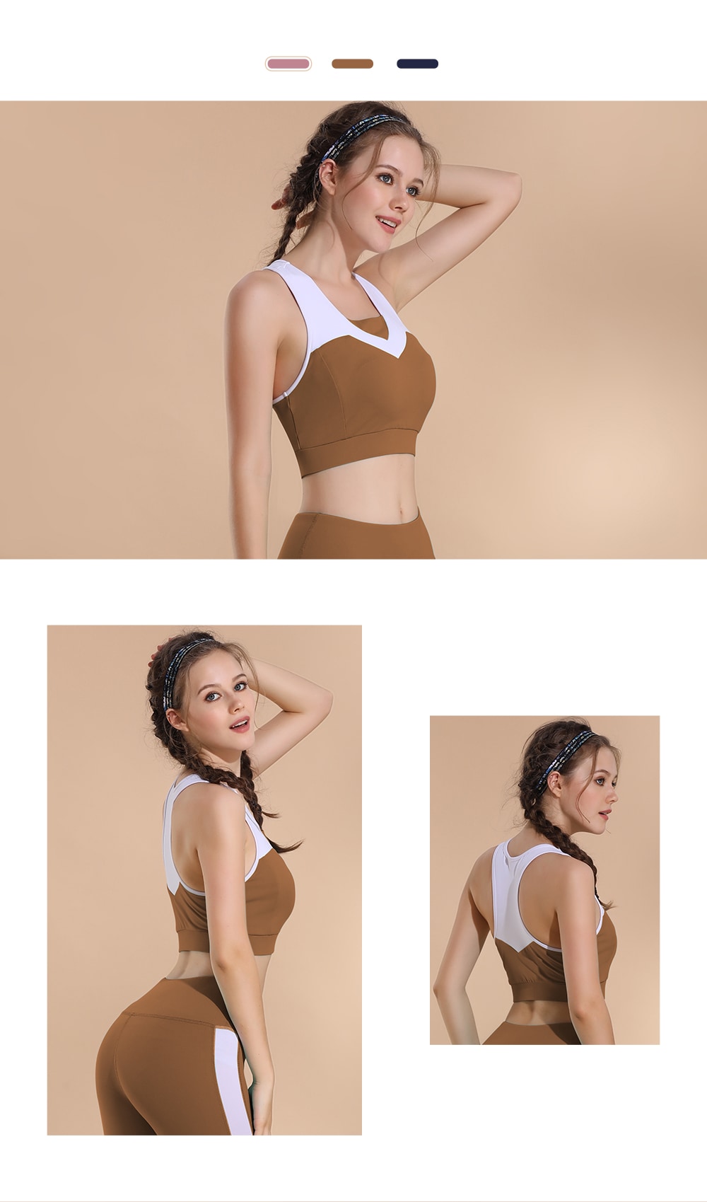 Yoga Bra The Side Hollow Out Fitness Sports Running Bra- Brown M