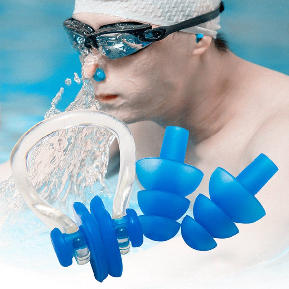 Waterproof Nose Clip Earplug Set for Surf Diving Swimming- Dodger Blue