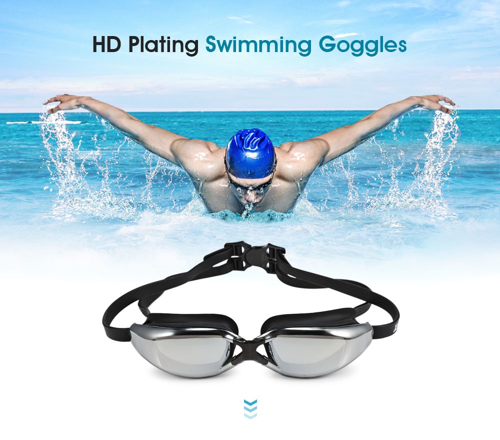 XINHANG XH9200 HD Plating Anti-fog UV Swimming Goggles- Black