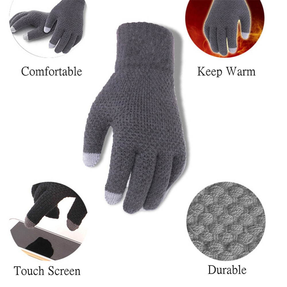 Winter Men Knitted Gloves Touch Screen High Quality Warm Cashmere- Black