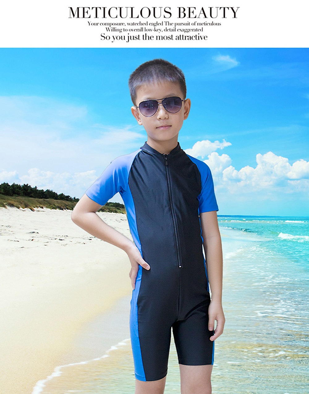 SBART Kids Children Short Sleeve Zippered Sun-resistant Jumpsuits Wetsuit Swimsuit- Fluorescent Yellow L