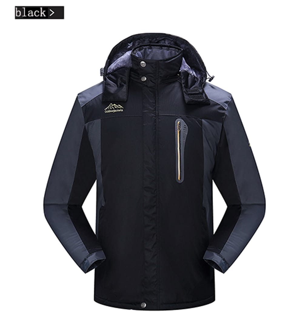 Winter Men's Outdoor Windproof Plus  Large Size Warm Jacket- Black XL