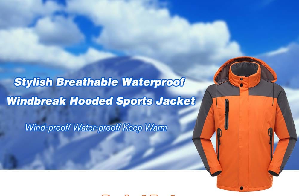 Stylish Breathable Waterproof Windbreak Hooded Sports Jacket for Men- Orange L