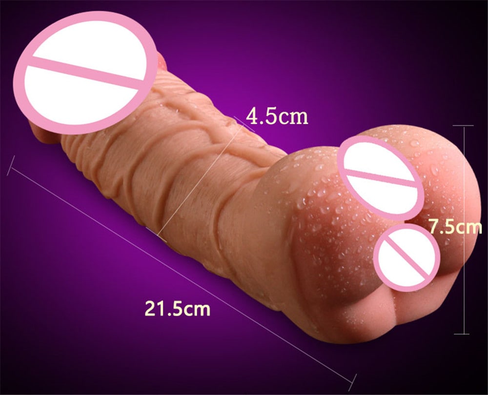 Super Realistic Dildo Soft Sex Male Masturbator Hollow Penis Sleeve for Couples- Apricot