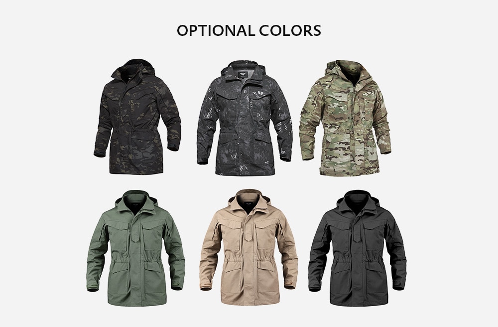 Outdoor Waterproof Comfortable Camouflage Hooded Jacket for Men- Light Khaki M