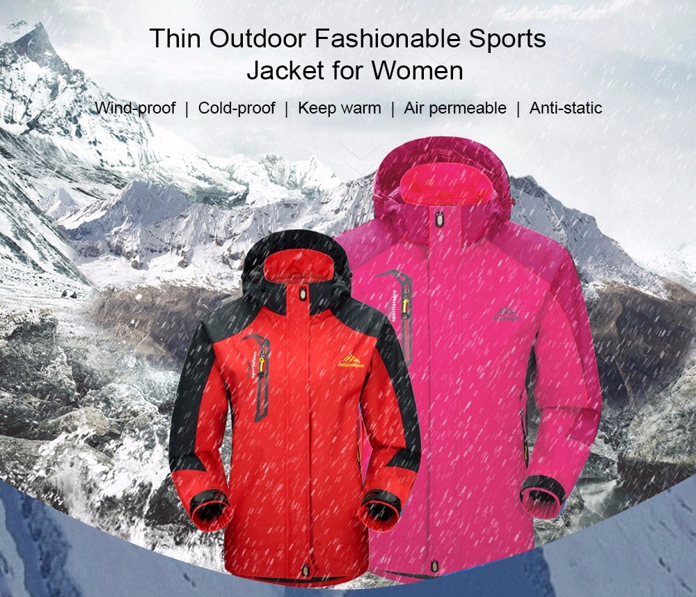 Couples Thin Water-proof Keeping Warm Sports Jacket for Women- Red M