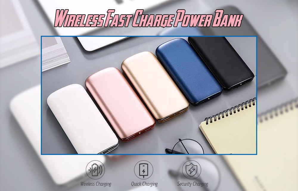 Wireless Charging Treasure Mobile Power Bank 10000mAh for iPhone / Android - Black