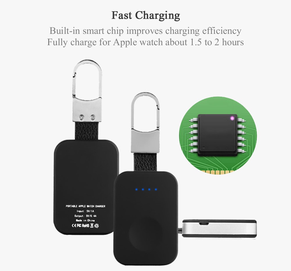 Portable Mini Key Chain Fast Wireless Charger for Apple Watch- Black