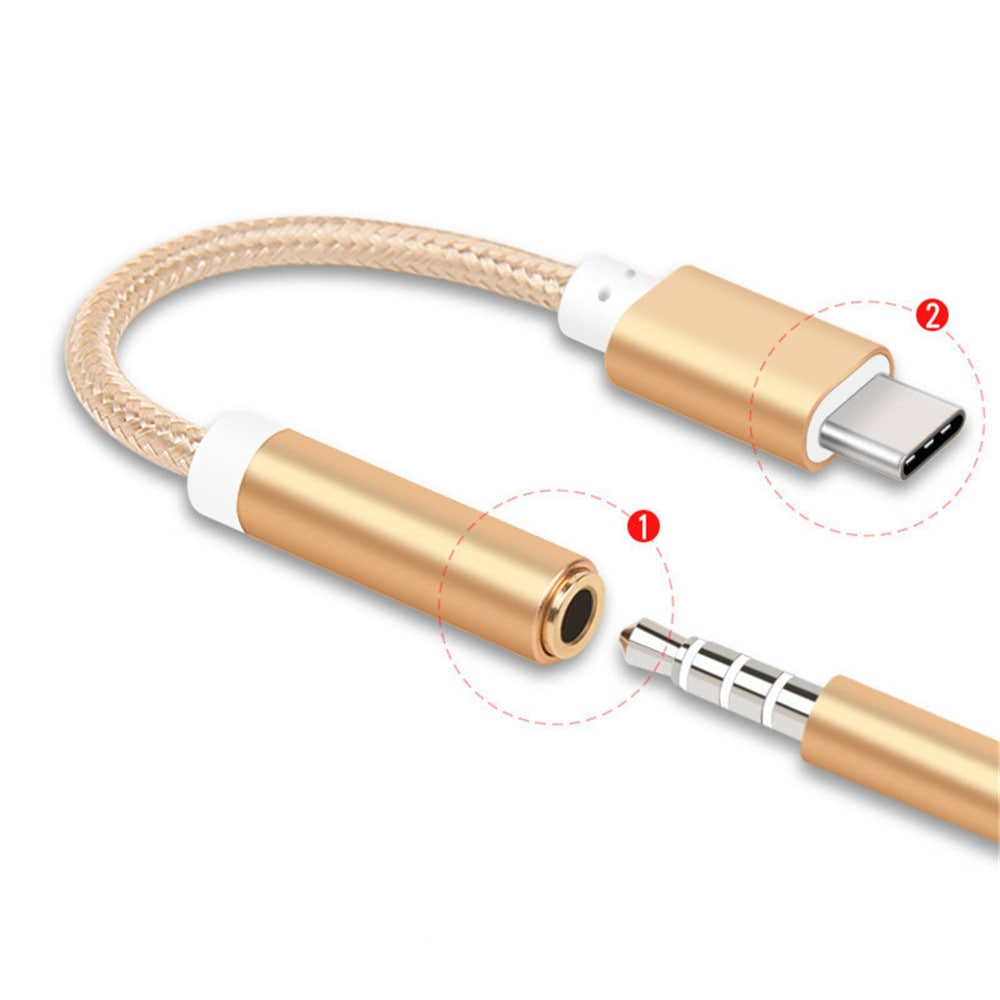 Type-C to 3.5 Earphone Adapter Type-C USB-C male to 3.5mm AUX audio female AUX Cable- Silver
