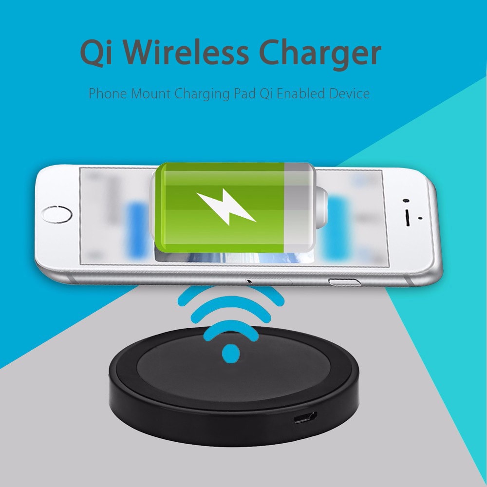 Qi Wireless Charger Phone Mount Pad + Charging Receiver for iPhone- Black for iphone 5 / 5C / 5S / 6 / 6S