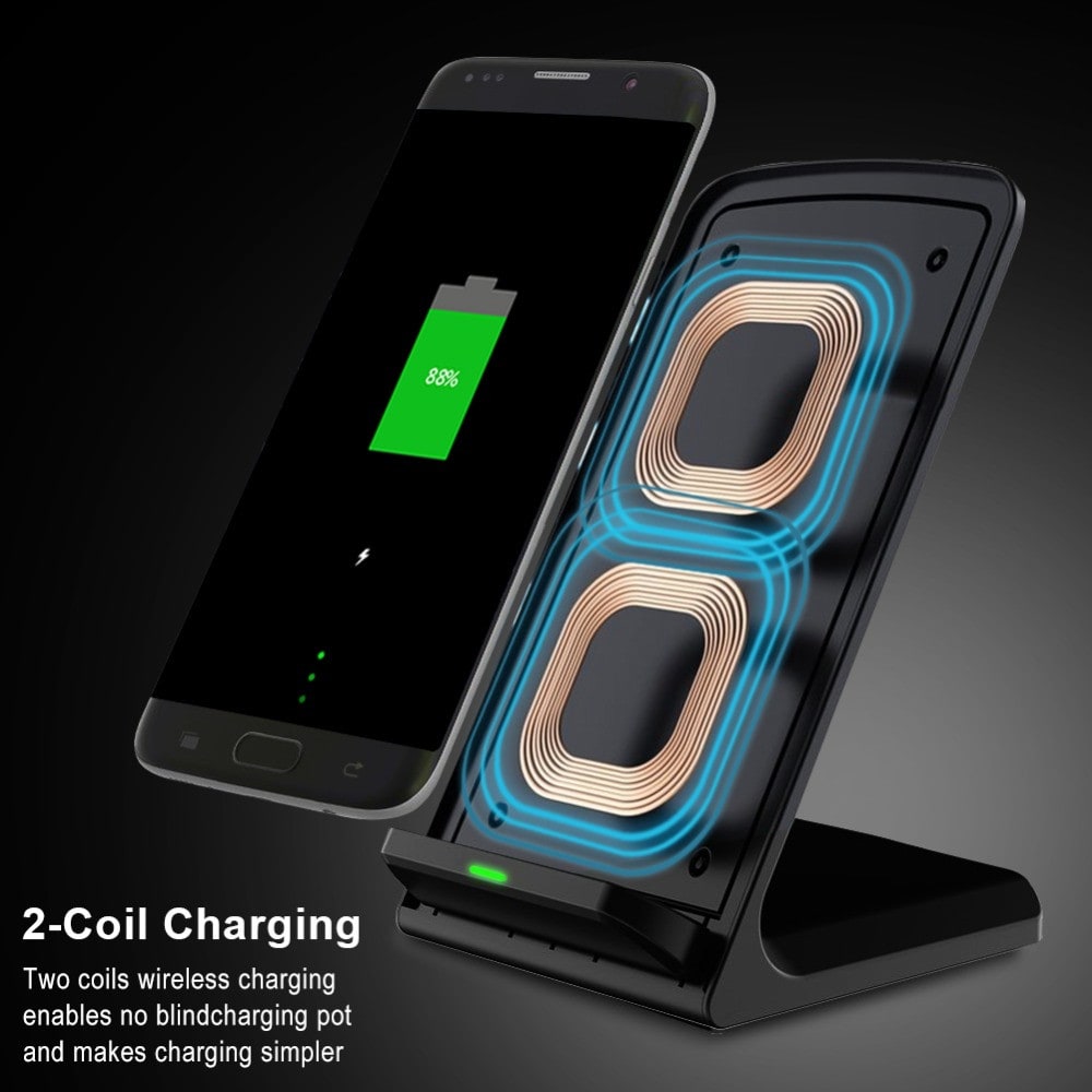 Qi Wireless Fast Charger Charging Stand Dock Pad for Samsung Galaxy S8 / S8+ / Note 8 iPhone X / 8 Plus 8- Black
