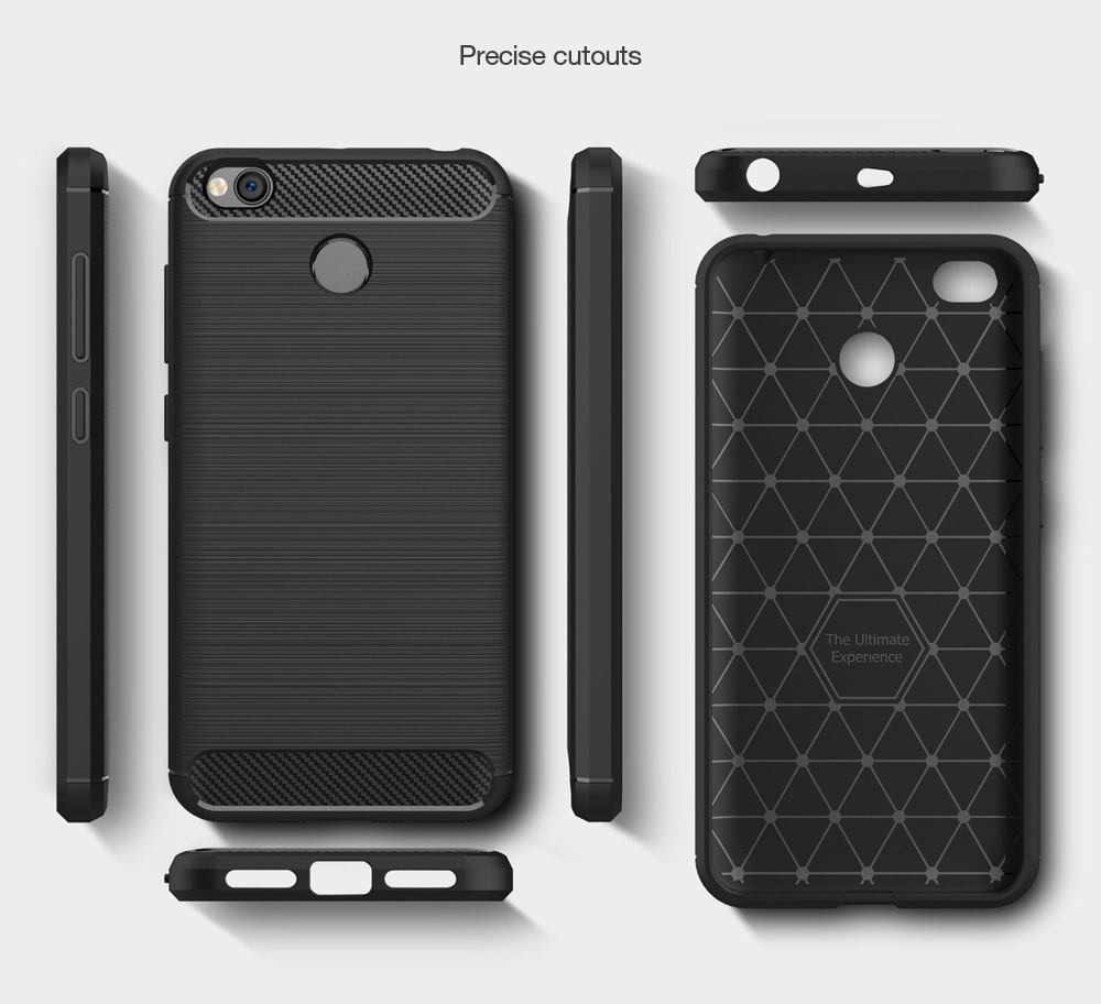 Wkae Solid Color Carbon Fiber Texture TPU Soft Protective Case for Xiaomi Redmi 4X- Black