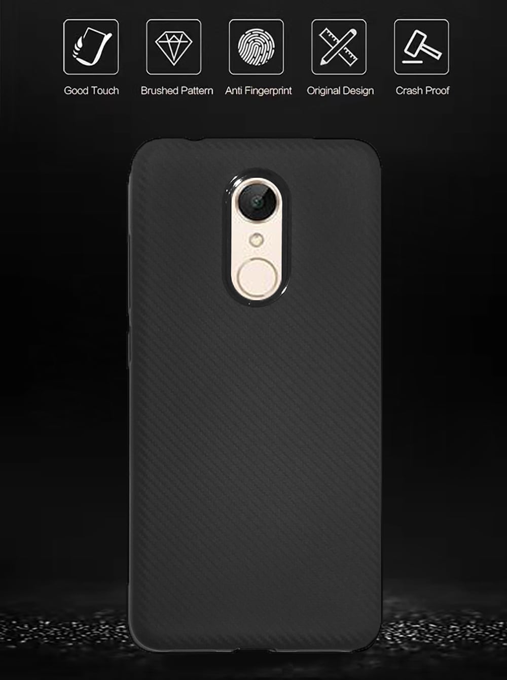 Ultra-slim TPU Carbon Fiber Matte Phone Case for Xiaomi Redmi 5 Plus- Black