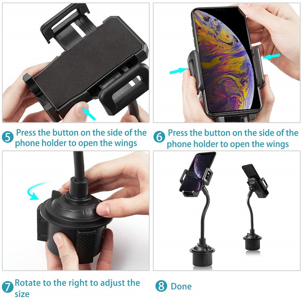 Universal 360 Degree Rotatable Adjustable Car Cup Phone Holder Stand Mount- Black