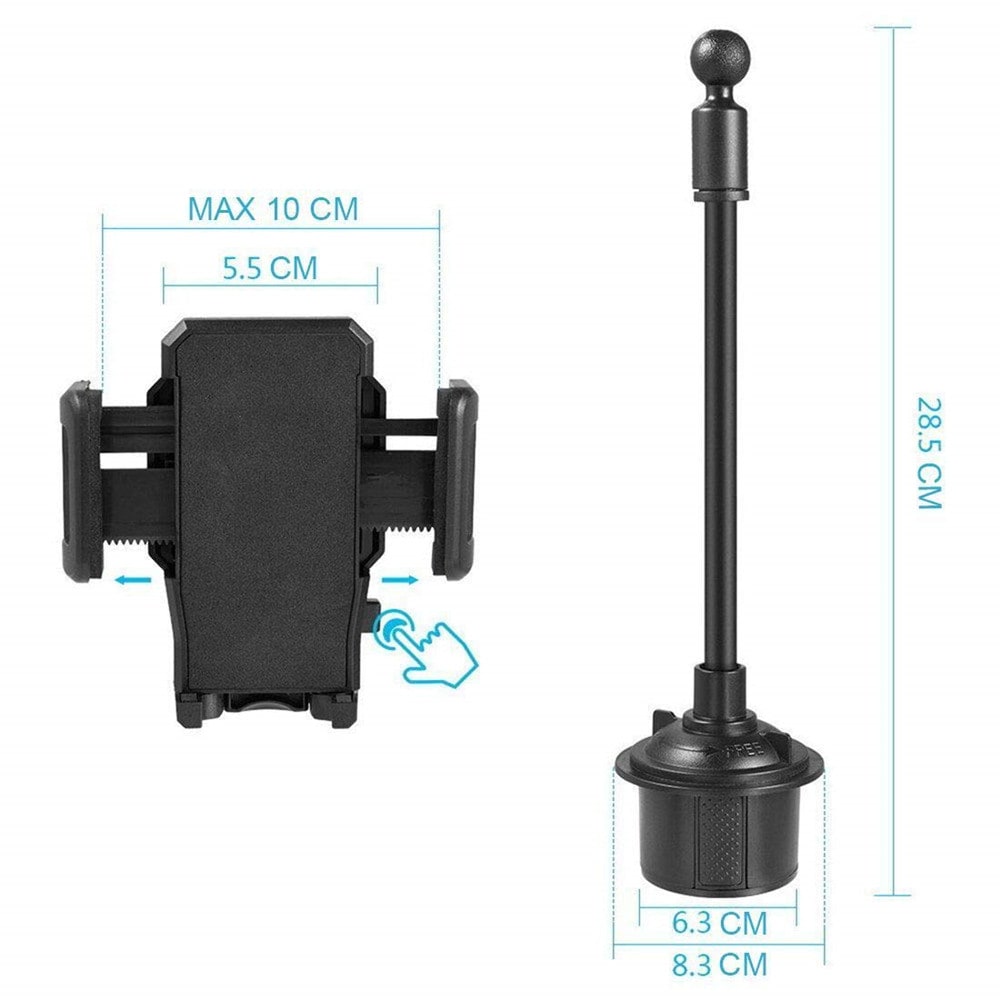 Universal 360 Degree Rotatable Adjustable Car Cup Phone Holder Stand Mount- Black