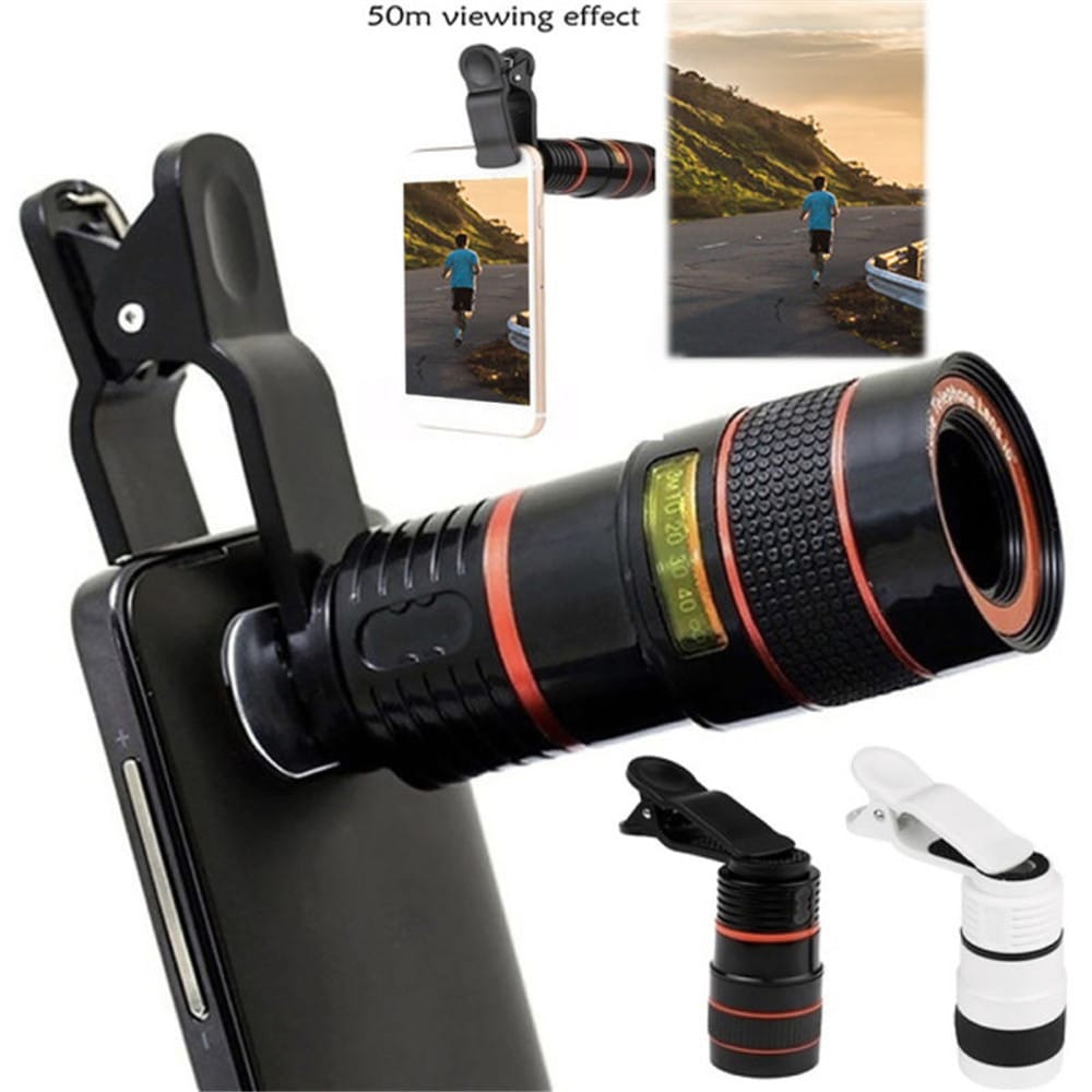 Universal 8X Optical Zoom Telescope Camera Lens Clip Mobile Phone Telescope for Xiaomi / Huawei / Samsung- White