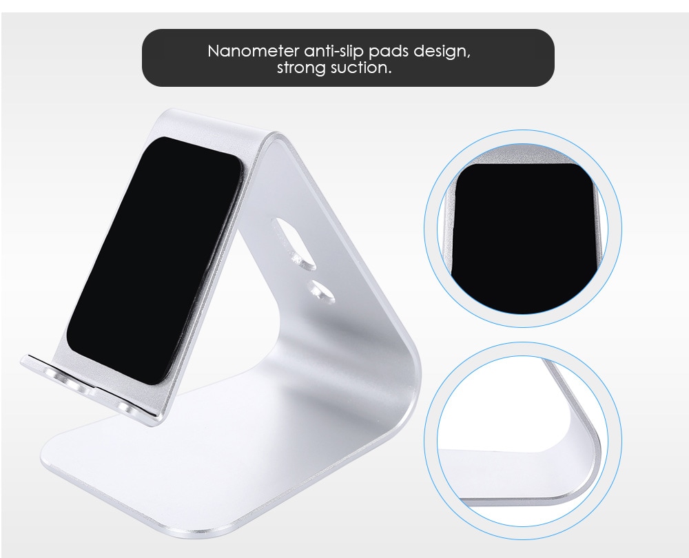 SA2 Aluminium Alloy Portable Desktop Bracket Phone Stand Holder with Nanometer Anti-slip Pad- Silver