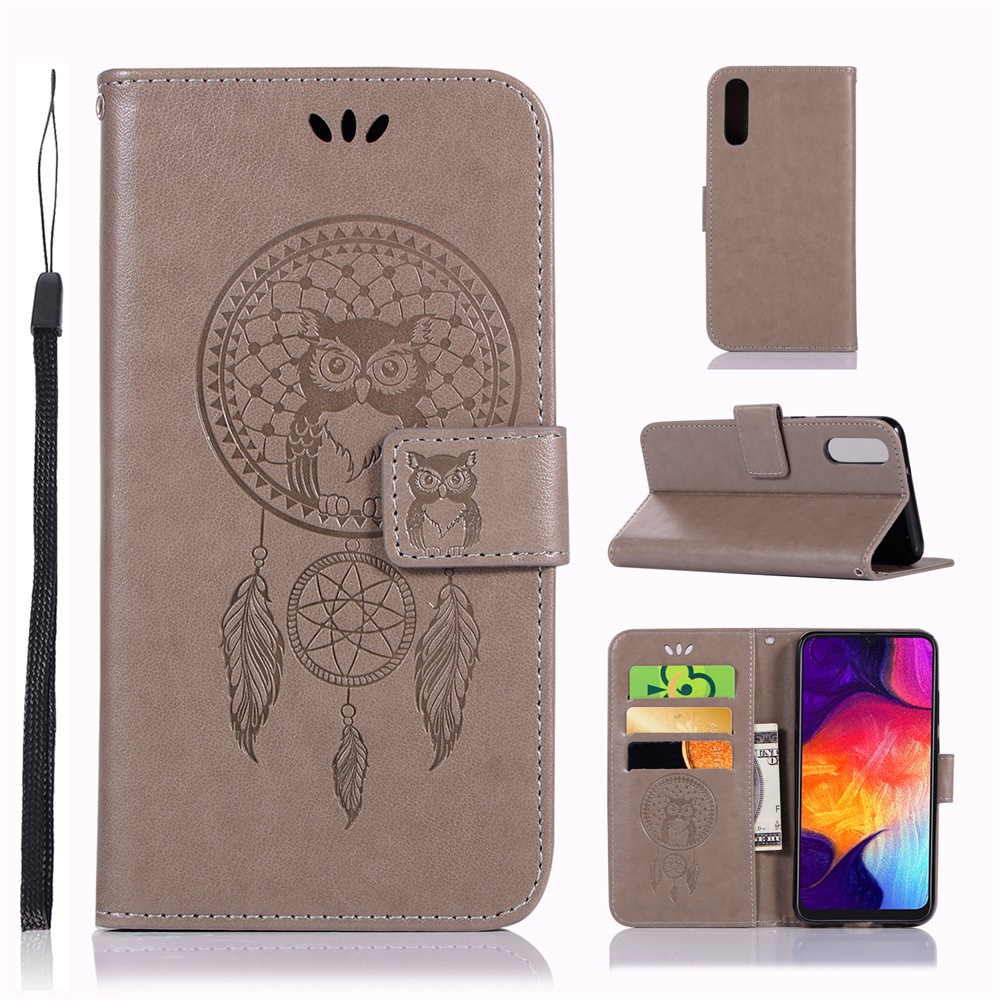 Owl Wind Chimes Flip Wallet Leather Cover for Samsung Galaxy A50 Phone Case- Medium Turquoise