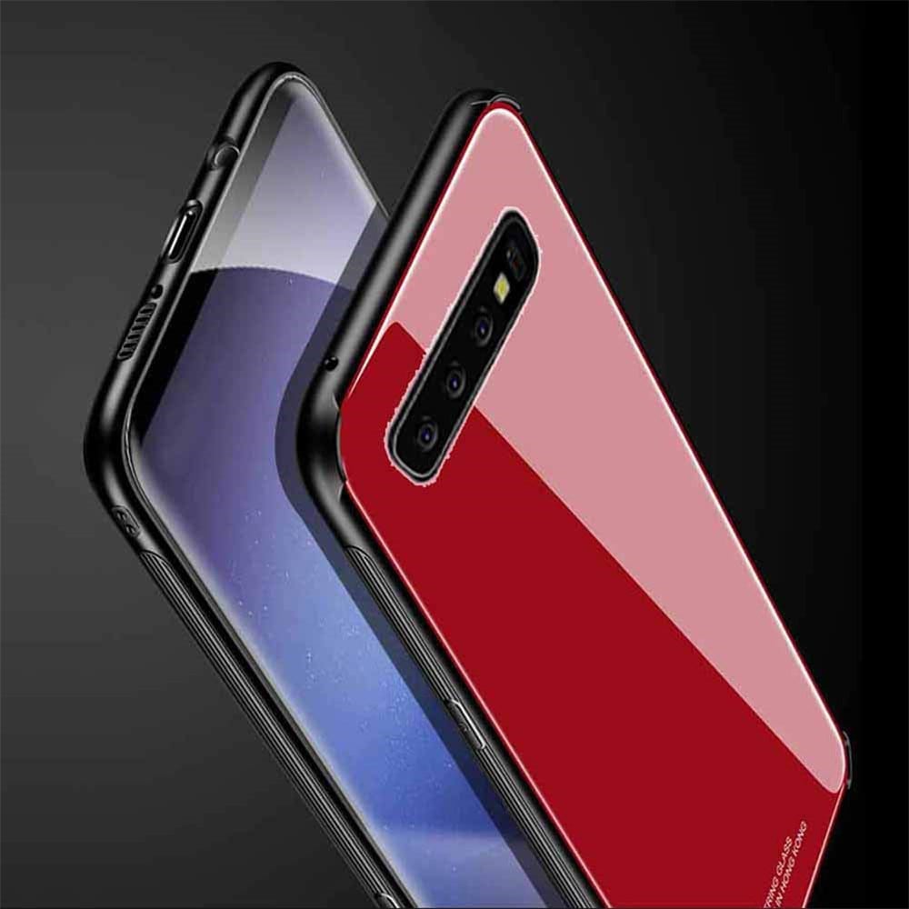 TPU Edge Hard Tempered Glass Back Cover for Samsung Galaxy S10 Plus- Black
