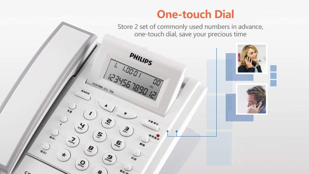 PHILIPS CORD042 Corded Phone with Caller ID / Call Waiting / No Battery / Brightness Adjustment- White