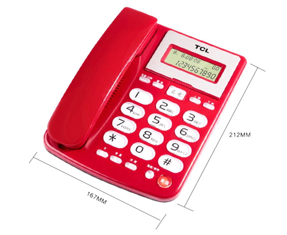 TCL HCD868 (202) TSD Fixed Corded Telephone / Landline / Battery Free Hands-free Big Button Home / Office Wired Seat Fixed Telephone- Red