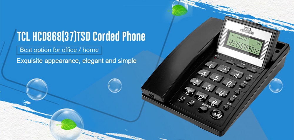 TCL HCD868(37)TSD Corded Phone with Caller ID / Call Waiting / No Battery / Brightness Adjustment- Black