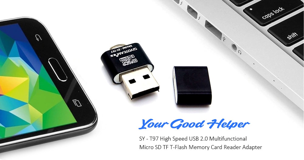 High Speed USB 2.0 Micro SD TF T-Flash Memory Card Reader Adapter- Black