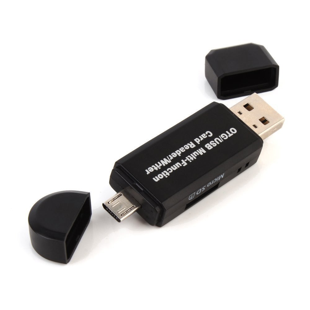 SD/Micro SD Card Reader Micro USB OTG Adapter and USB 2.0 Portable Memory Card Reader for SDXC SDHC- Black