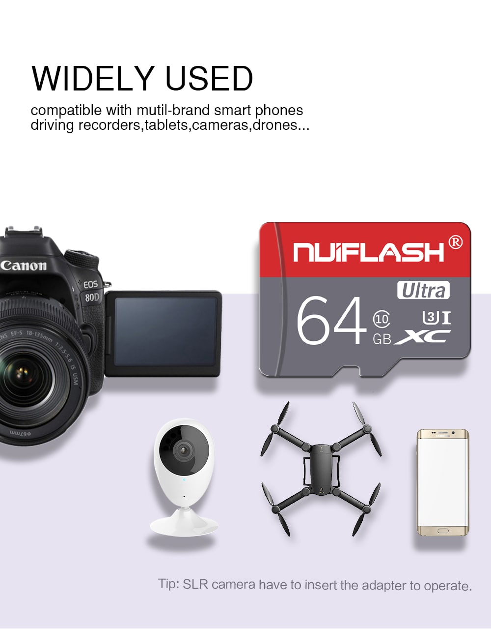Nuiflash High Speed ​​TF / Micro SD Memory Card with Holder- Multi 16GB