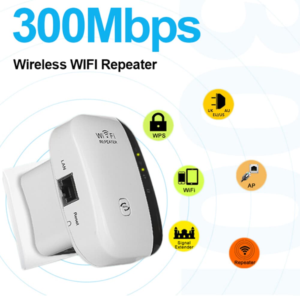 Wireless Router Wireless Signal Amplification Repeater 300M- White US Plug (3-pin)